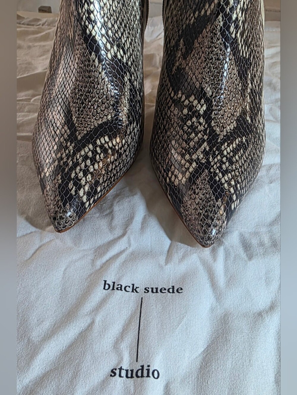 Black Suede Studio Knee High Python Leather Boots - Picture 7 of 9